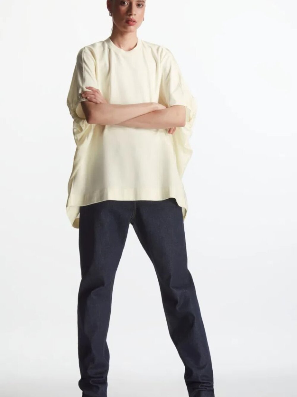 COS Relaxed-Fit Silk Panel T-Shirt - Size XS